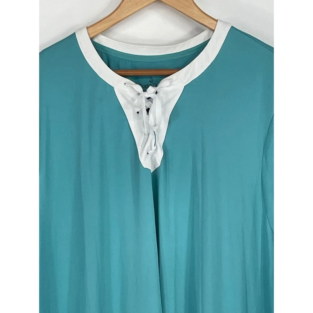 Cuddl Duds Womens Nightgown 3X Sleepwear Teal Lace Up Pockets